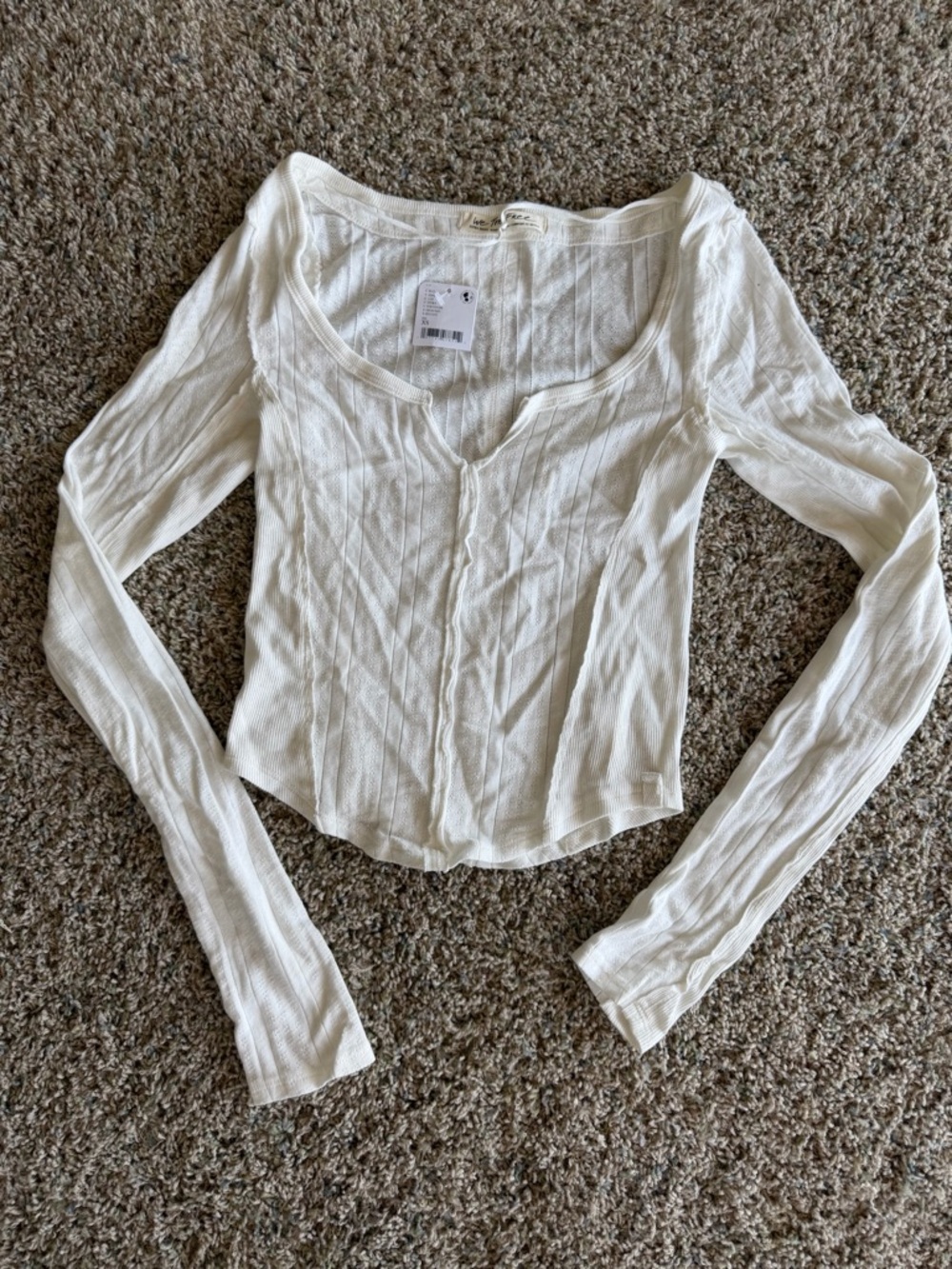 NWT We The Free Eyes On You Pointelle Long Sleeve Shirt Ivory Sz XS